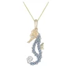14K 2/Tone Single Sea Horse Pendant With Diamond And 22 Pastel Blue Sapphires