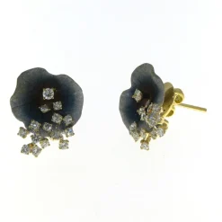18K Yellow Gold Diamond .66 Carat Weight Total Gray Leaf Earrings