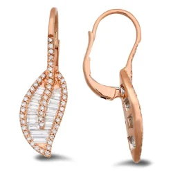 18K Yellow Gold Earrings With 0.53 Ct Diamonds And 0.71 Ct Baguette Diamonds