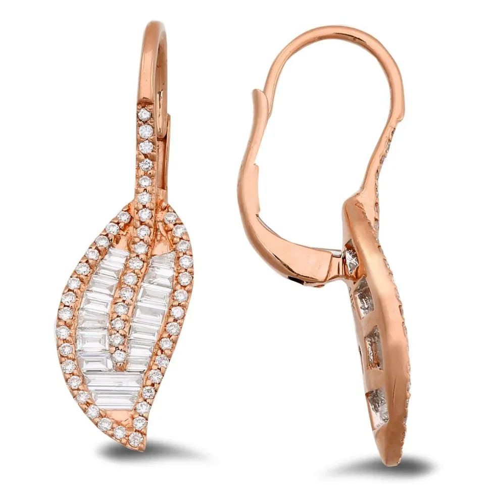 18K Yellow Gold Earrings With 0.53 Ct Diamonds And 0.71 Ct Baguette Diamonds