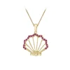 14K Yellow Gold Shell Pendant With 21 Hot Pink Sapphires