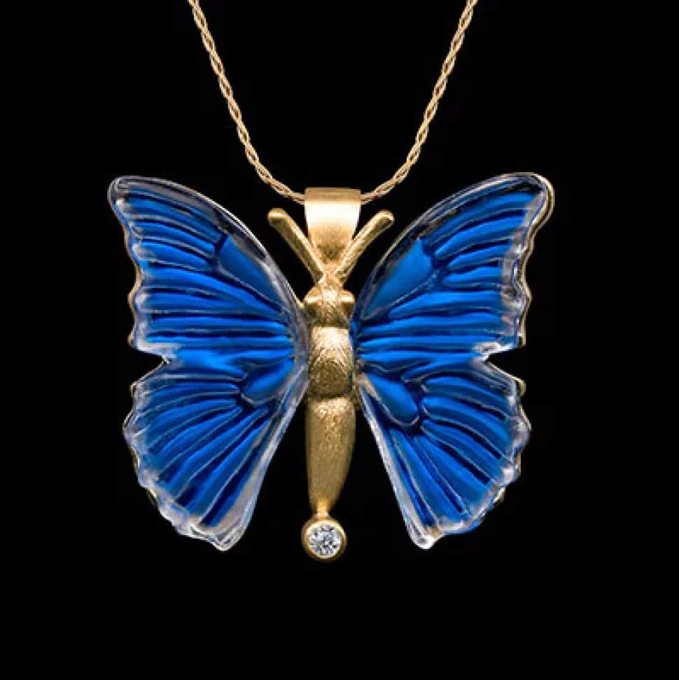 14K Yellow Gold With Diamond Butterfly Pendant