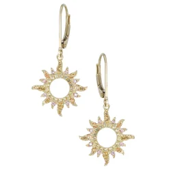 14Ky "Sunburst" Leverback Earrings With 74 Colored Sapphires