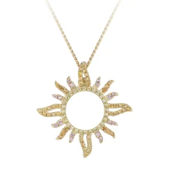 14Ky "Sunburst" Pendant With 92 Colored Sapphires