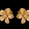 13Mm 14K Plumeria Earrings With 2 Diamonds
