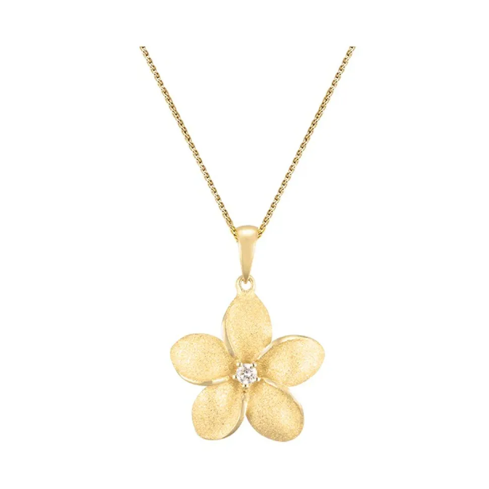 18Mm 14K Plumeria Pendant With Diamond