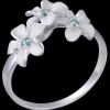 8Mm 14K Plumeria Ring With 3 Blue Diamonds