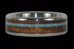 Turquoise And Koa Wood Titanium Ring