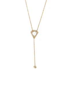 White Topaz Kite Necklace With Bezel Diamond Drop Lariat
